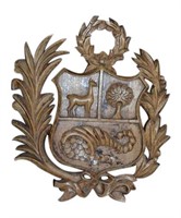 Peruvian Coat Of Arms Carved Wood Panel