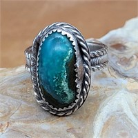 STERLING SILVER & RAW BLUE JADE ? RING SZ 9 9.2G