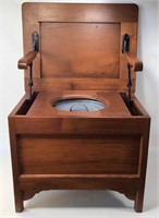 Walnut Potty Chair, lift lid with arms, gray agate