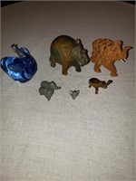 LOT OF 6 ELEPHANTS - GLASS, WOOD, PEWTER, MARBLE