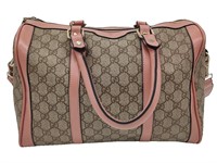 GG Beige Canvas Pink Trim Large Boston Bag