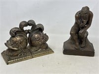 Pair of helmet bookends, and one "the thinker"