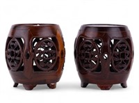 Pair of 19th C Chinese Carved Wood Stands