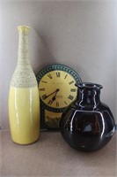 Large Brown Glass & Bottle Neck Jars w/ Clock