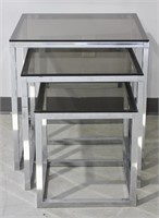 3pc MCM Chrome Smoky Glass Nesting Tables