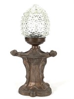 Deco Metal Table Lamp w Female Figures Glass Globe