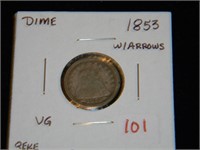 1853 Seated Liberty Dime  w/arrows VG