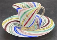 (E) Murano Art Glass Latticino Ribbon Tea Cup and