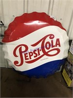 PEPSI-COLA POP CAP TIN SIGN, 27" ACROSS