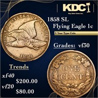 1858 SL Flying Eagle Cent 1c Grades vf++