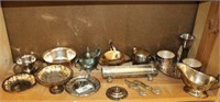 17pc. Silver-plate Pieces on Shelf