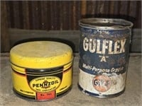 Lot of 2 Vintage Pennzoil & Gulflex Grease Cans