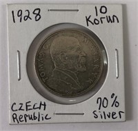 1928 Silver Czech Republic 10 Korun