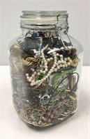 Glass Jar of Costume Jewelry