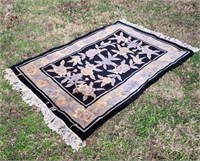 3.5' x 5' Plush Black blue Area Rug Floral