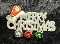 Merry Christmas Brooch with Bells