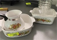 Corning ware pot & 2 Dishes, 5 Pyrex bowls