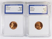 (2) MS 68 RED GRADED LINCOLN CENTS