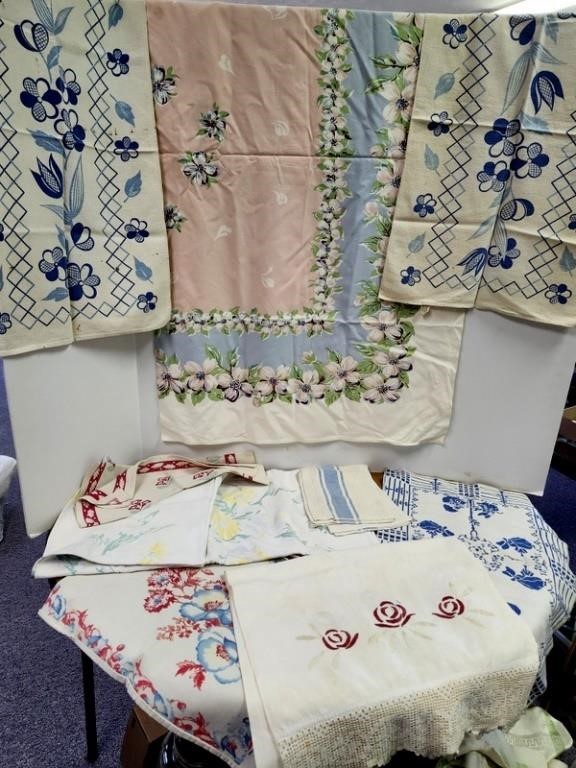 Vintage table cloths, dresser scarves