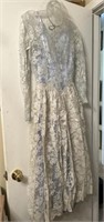 1950s wedding dress. Lace over blue satin slip