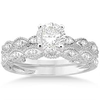 Antique Style Diamond Engagement Ring Set 14k Whit