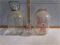 2- 1 gallon Milk bottles and 1 small cream bottles