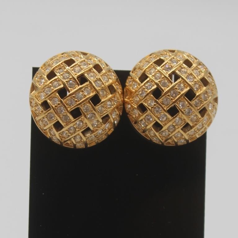 Swarovski Clip Rhinestone Gold clip earrings