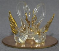 Blown Glass Swans Figure 2"