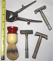 Vtg Shaving Lot w/ Brush, Safety Razors & Trimmer