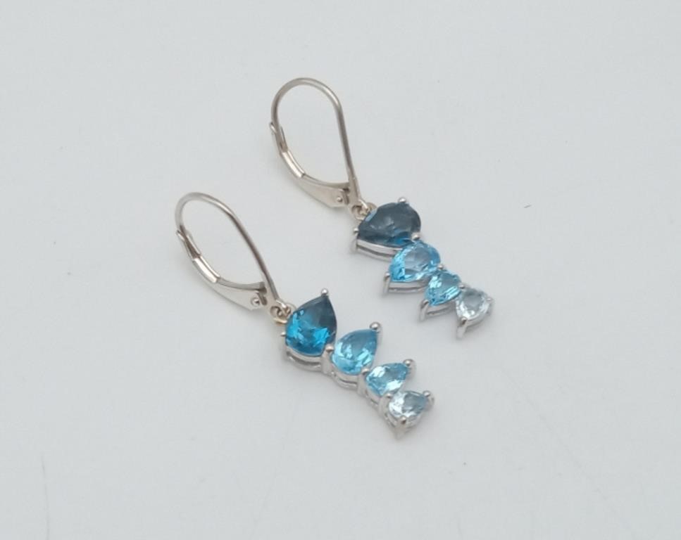 Sterling 925 Leverback Blue Topaz Earrings