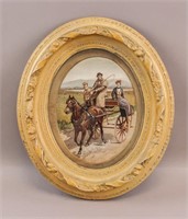 Irish Framed Lithograph on Paper Jaunting Car