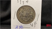 1939 Canadian 50 cent coin