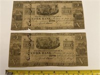 Five dollar York bank, bills/notes marked