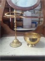 Brass serving stand and bowl.