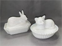 (2) Early Milk Glass Canisters