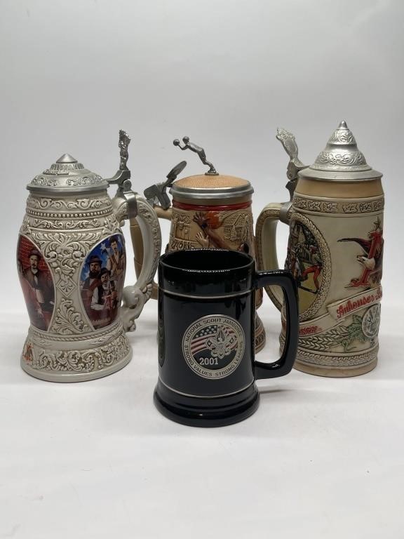 Three Anheuser Busch Beer Steins and Boy Scouts