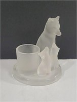 PartyLite Frosted Glass Wolf Family Mom and Pups