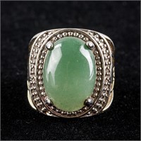 Silver and Jade Carved Ring