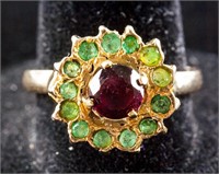 14k Gold Emerald & Ruby Ring