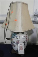 Oriental Bulbous Font lamp w/Shade on Wooden