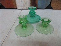 3 Vaseline Glass Candle Holders