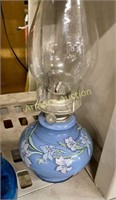 FLORAL DECORATED OIL LAMP WITH CHIMNEY