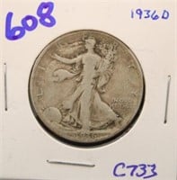 1936 D WALKING LIBERTY HALF DOLLAR COIN