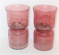Pair of Plum Glass Candle Holders
