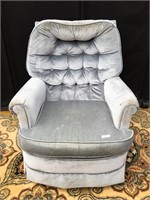 Gray Puffy Padded Linen Swivel Chair