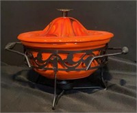 Vintage California Pottery Casserole Dish & Stand