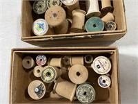 2 boxes wooden spools