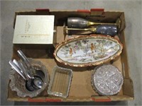 Misc  Crystal, Silverplate Flutes, Cigar Box