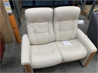 Cream Leather Reclinable 2 Seat Lounge