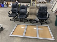 4 Rolling chairs and display case